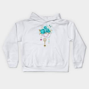 Turquoise Roses with Keys Kids Hoodie